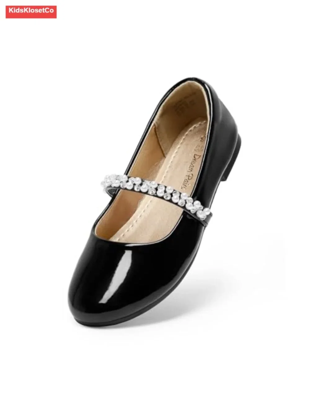 Girls Mary Jane Dress Shoes Flats with Pearl Straps for Wedding Party
